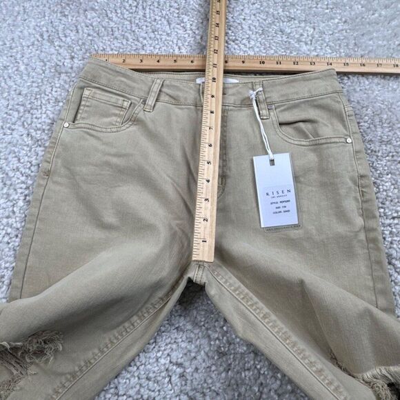 RISEN LOS Angeles Sand High Rise Distressed Straight Leg Jean Raw Hem 7/28 NEW - Picture 12 of 16